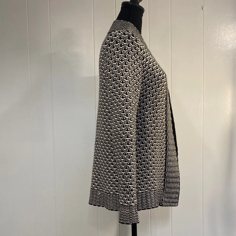 Talbots Cardigan | Open Front | Black White Textured Knit | Size S - Picture 7 of 11